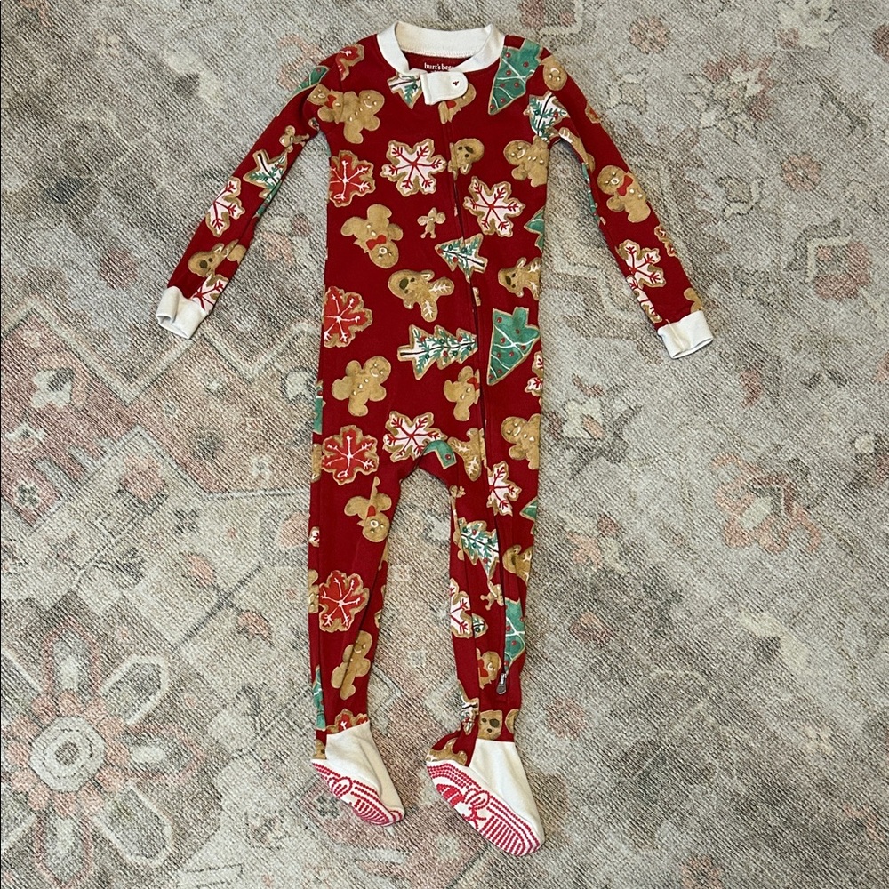 Burt's Bees Red Gingerbread & Tree Print Footed One-Piece